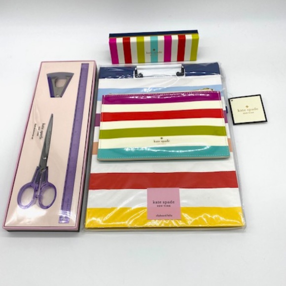 Kate Spade Candy Stripe Pencil Case~Clipboard Folio~Ballpoint Pen~Desk Set~FUN